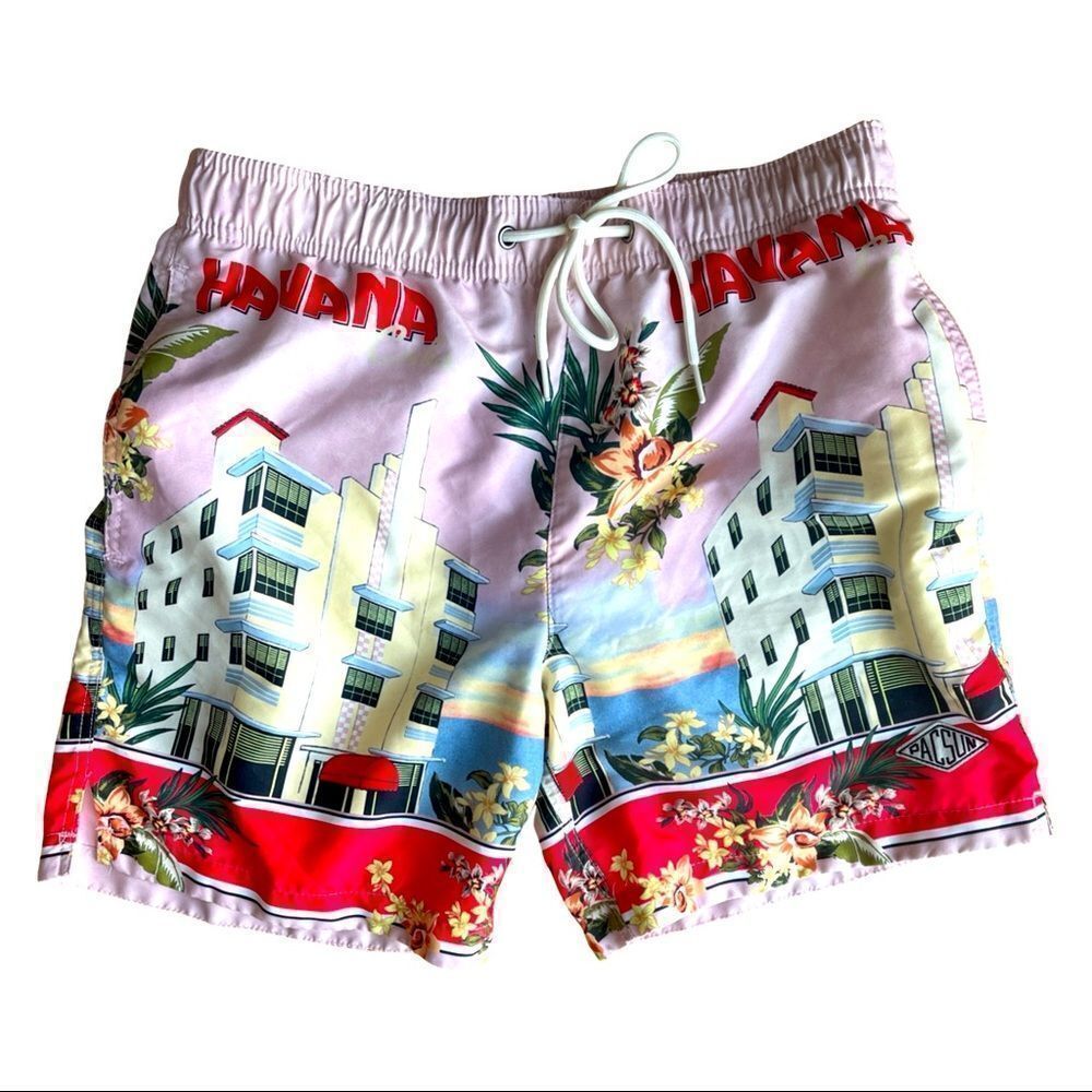 𝅺PACSUN Men’s Printed Havana Pink Bathing Swim Suit Size Small 